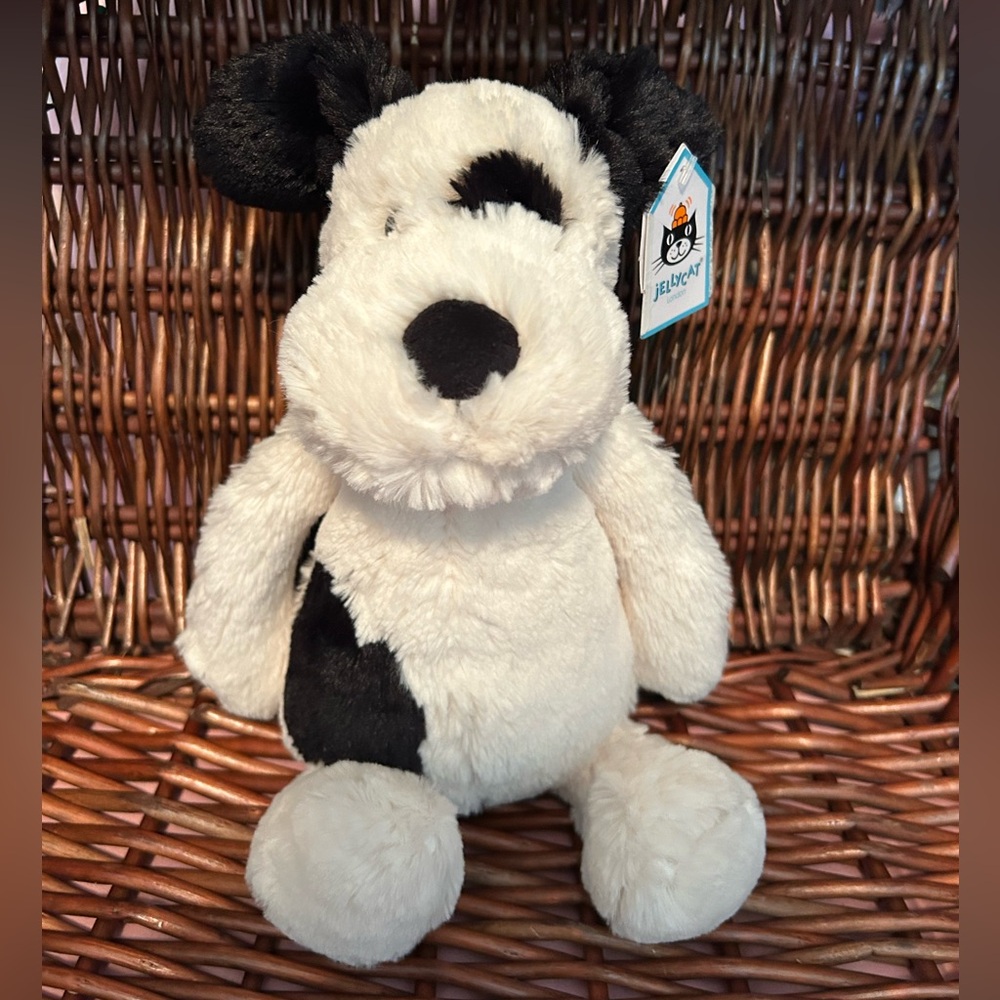 Jellycat black and cream bashful puppy dog 12”